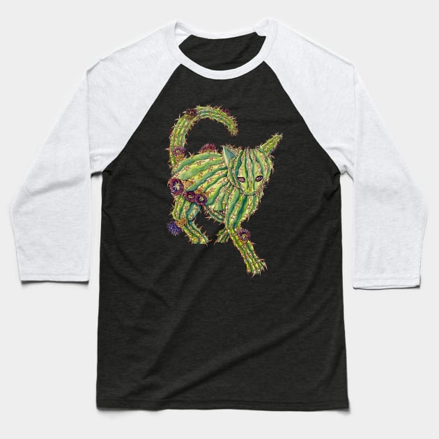 Kitten Cactus Baseball T-Shirt by RaLiz